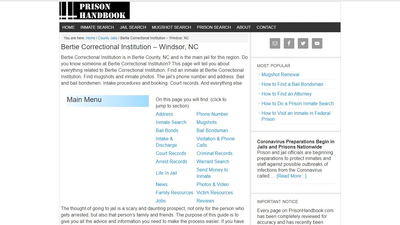 Bertie Correctional Institution – Windsor, NC - Prison Handbook