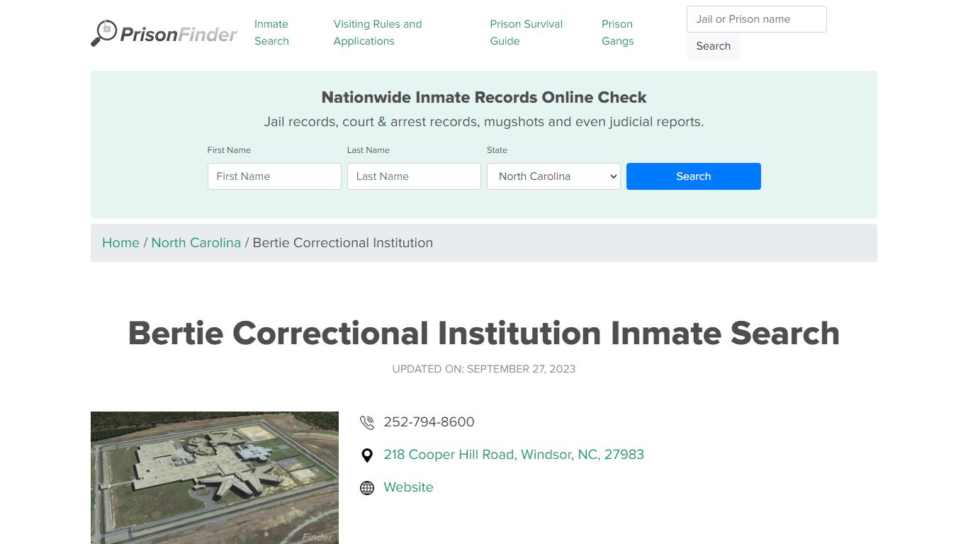 Bertie Correctional Institution Inmate Search - Prisonfinder.org